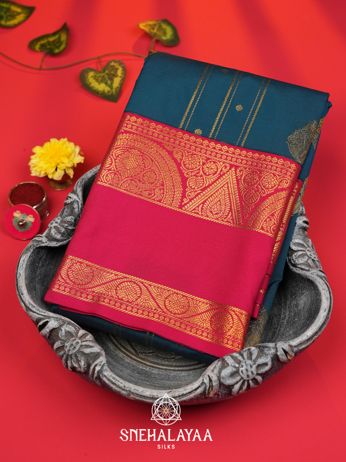 Peacock Blue Art Silk Saree