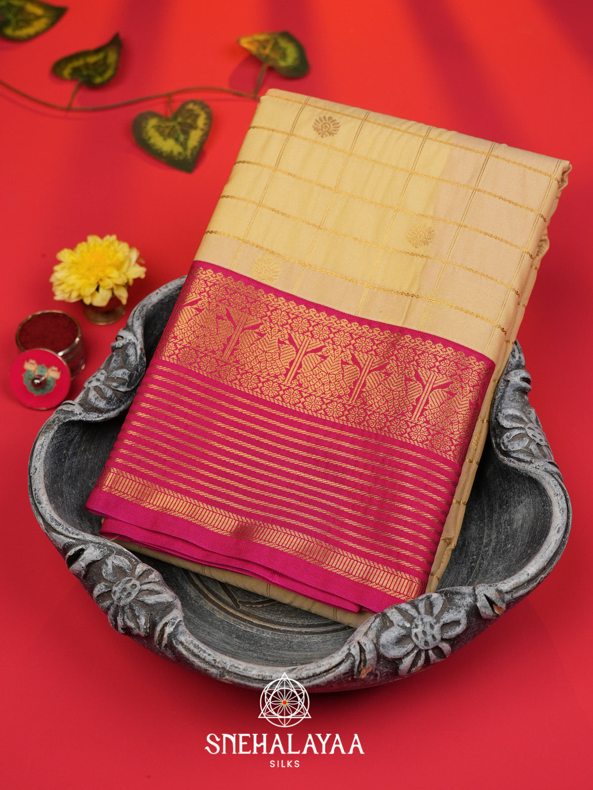 Pale Yellow Art Silk Saree