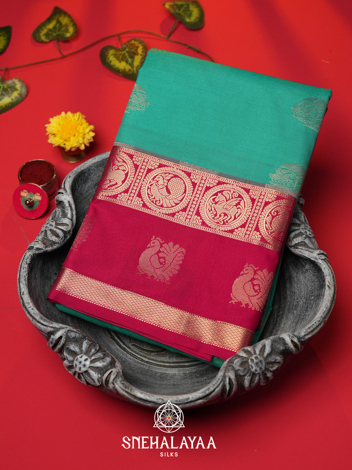 Teal Green Art Silk Saree