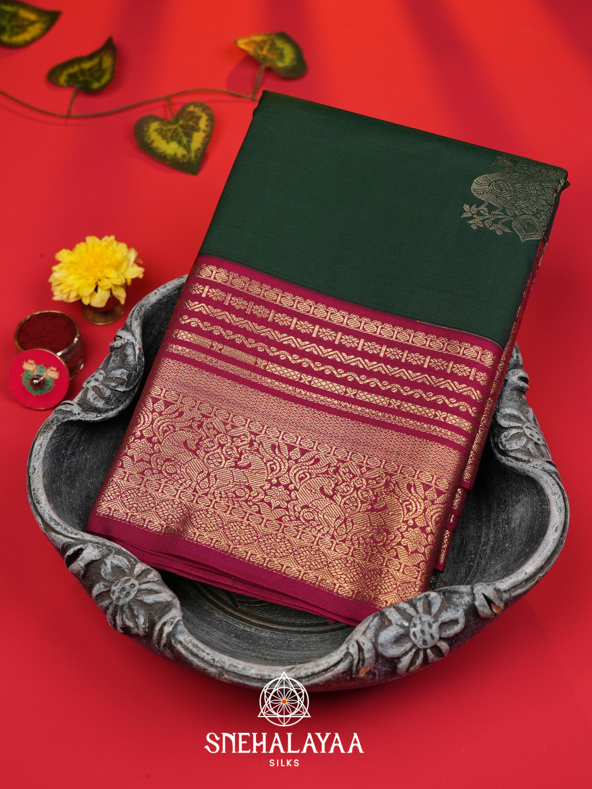 Forest Green Art Silk Saree