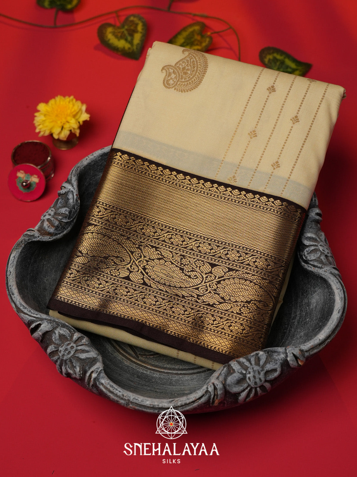 Cream Art Silk Saree