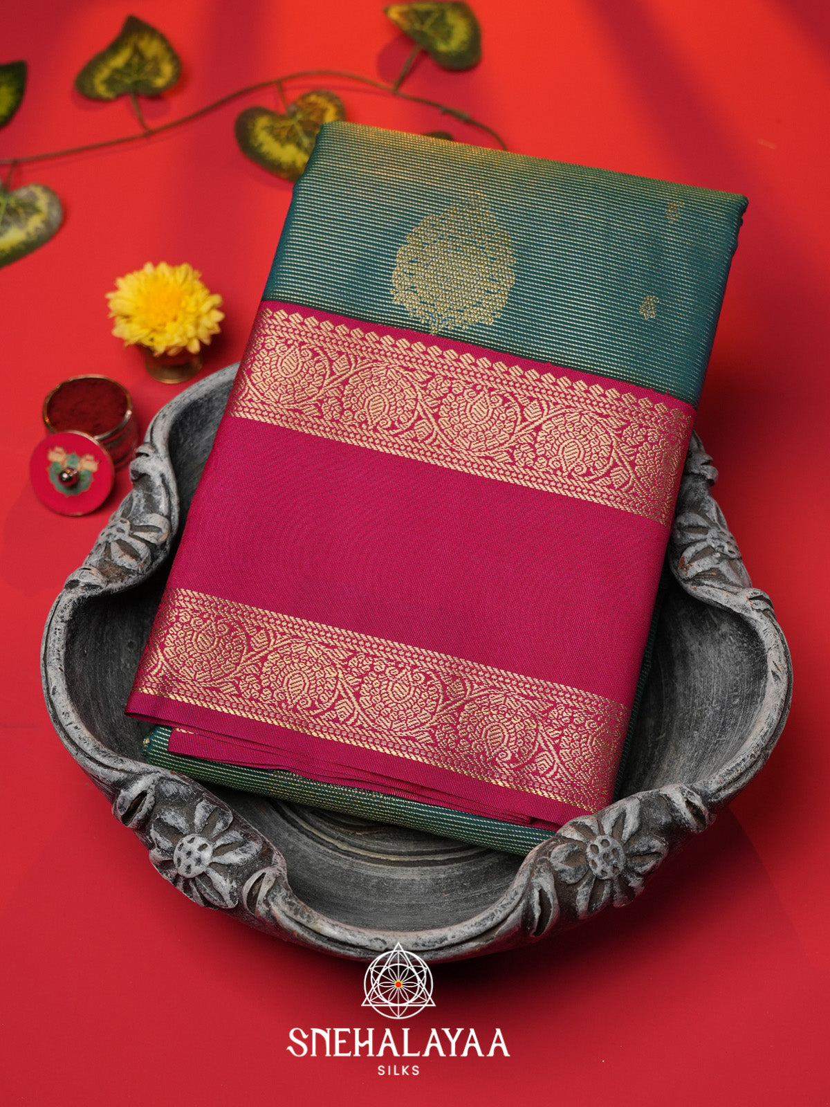 Teal Blue Art Silk Saree