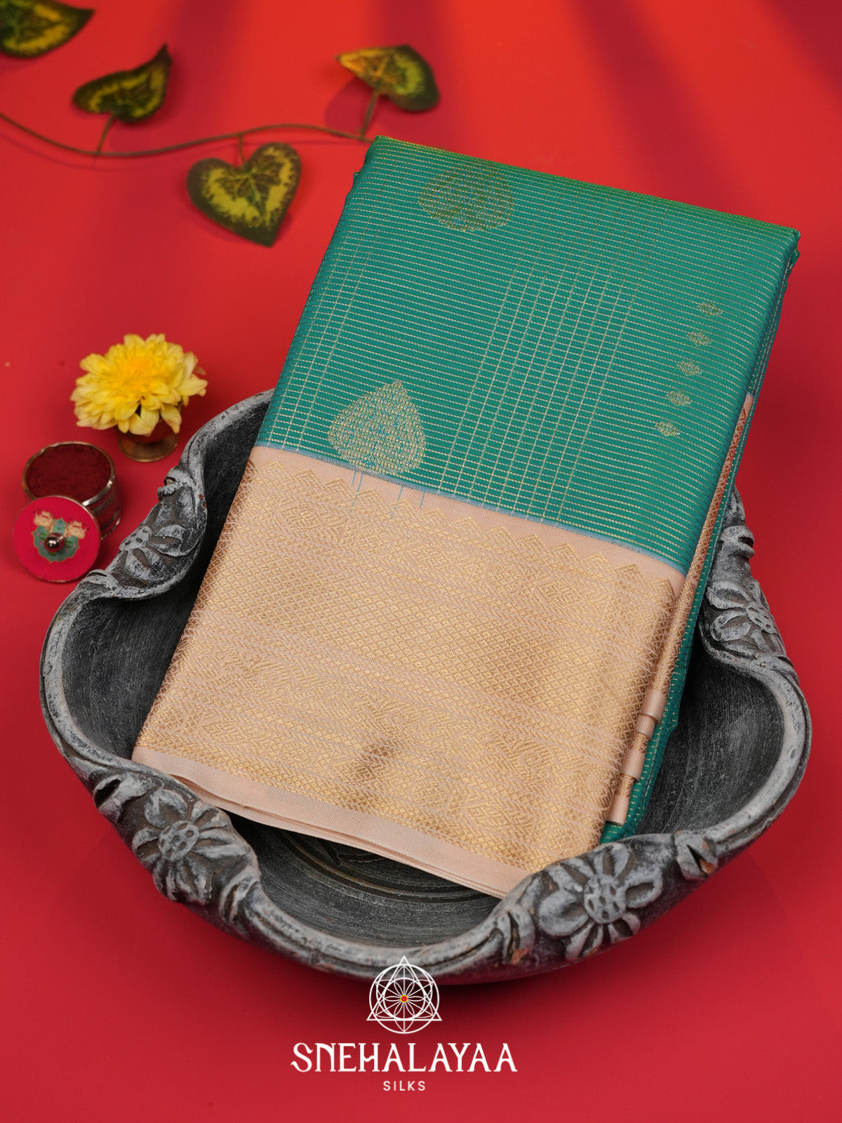 Teal Green Art Silk Saree