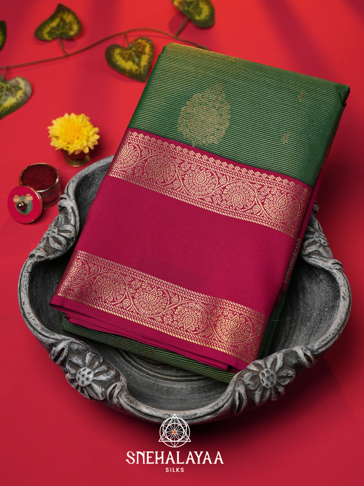 Emerald Green Art Silk Saree