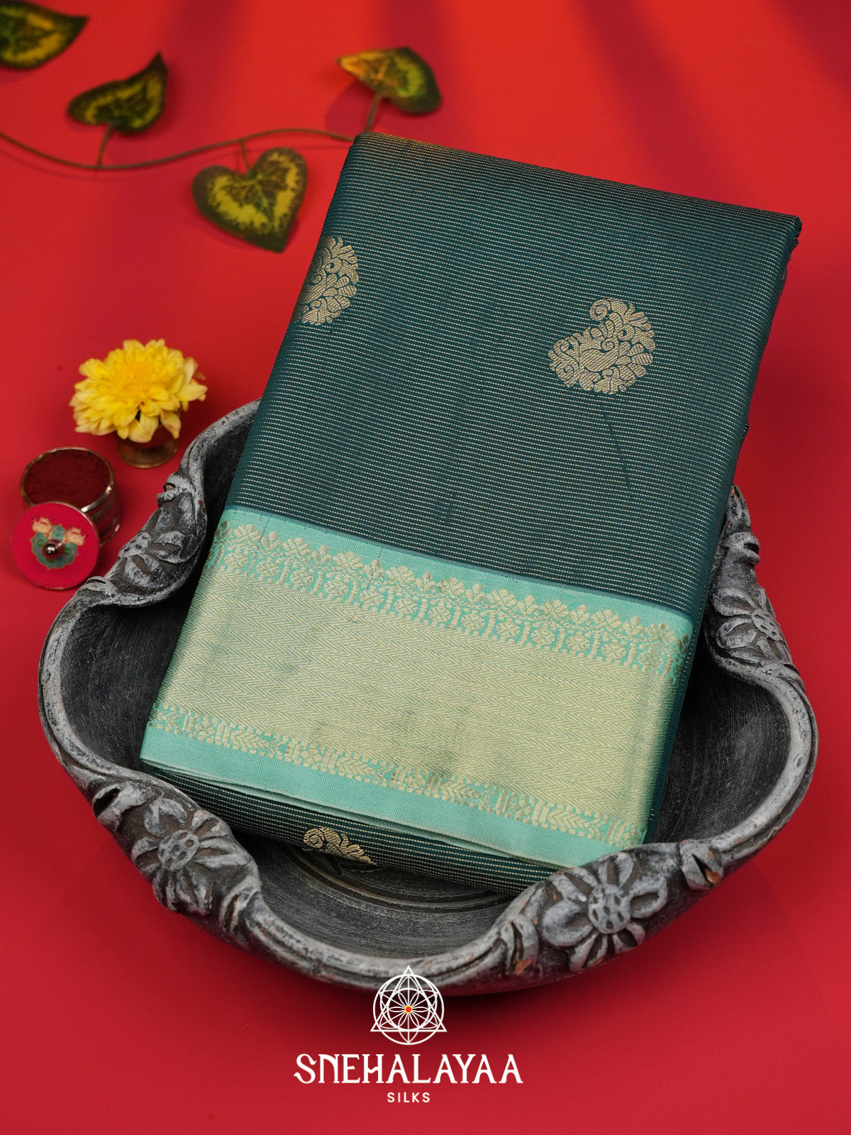Peacock Blue Art Silk Saree