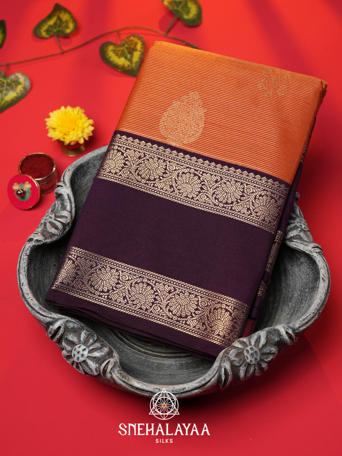 Orange Art Silk Saree