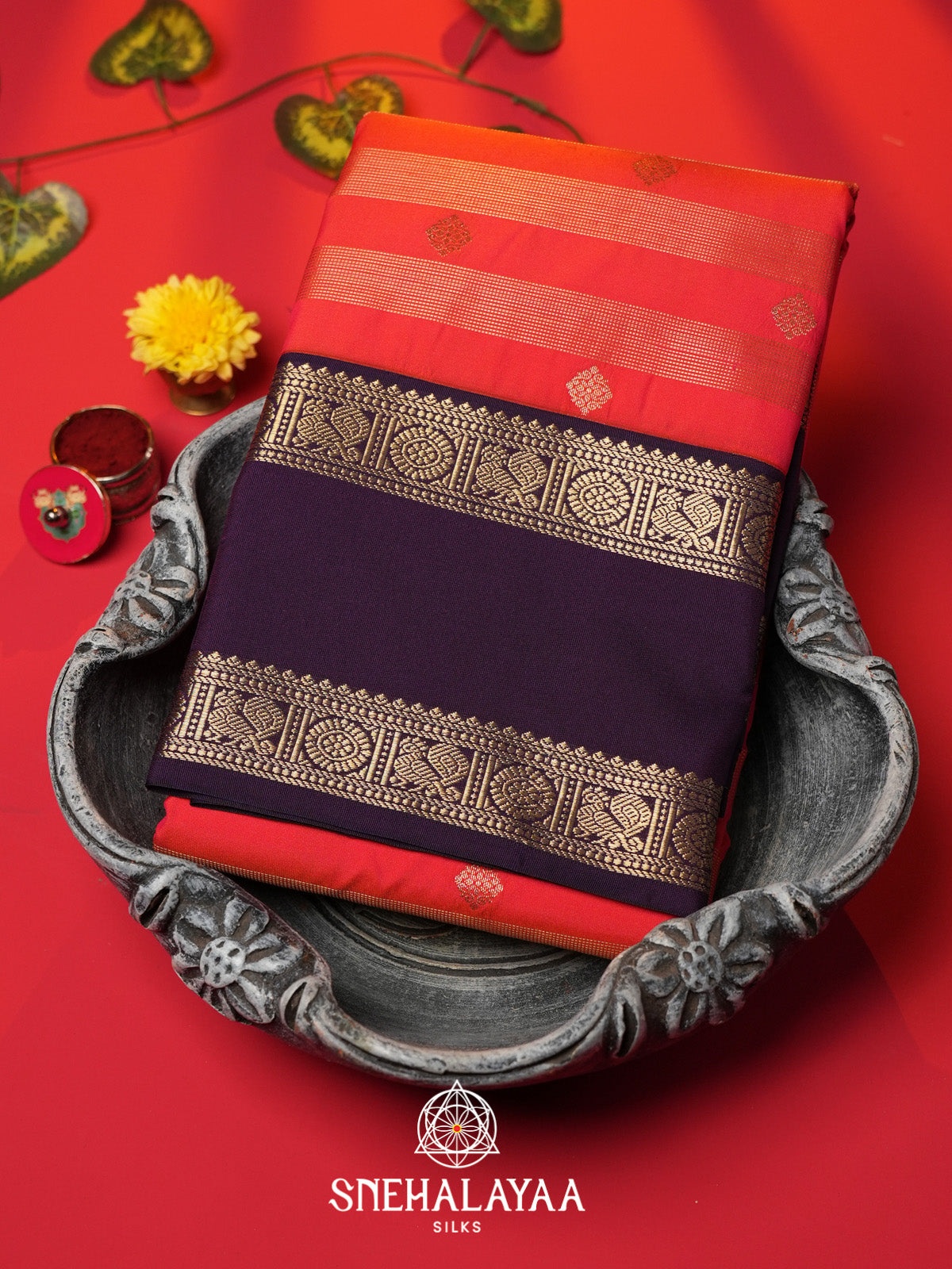 Rust Orange Art Silk Saree