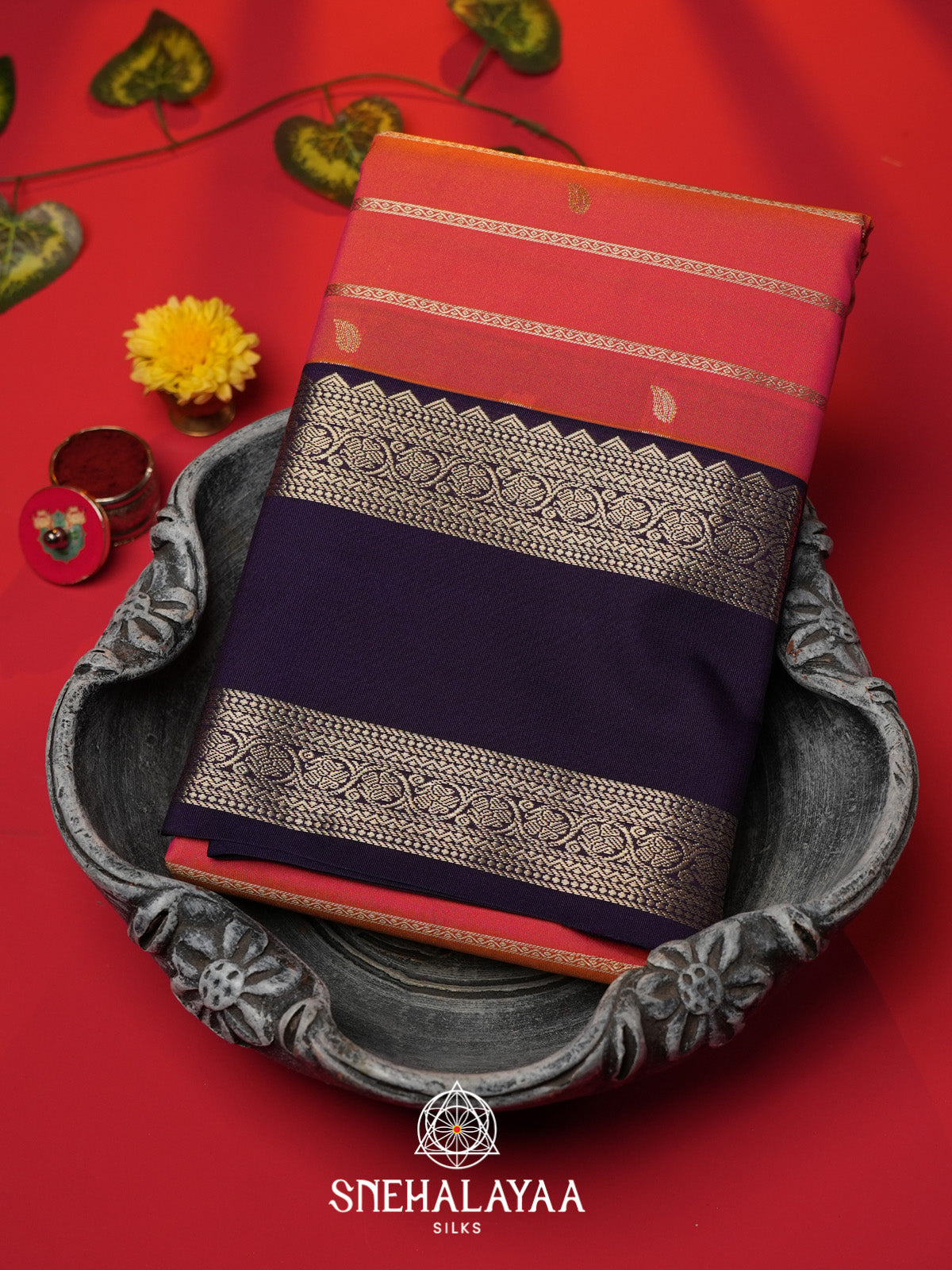 Coral Orange Art Silk Saree