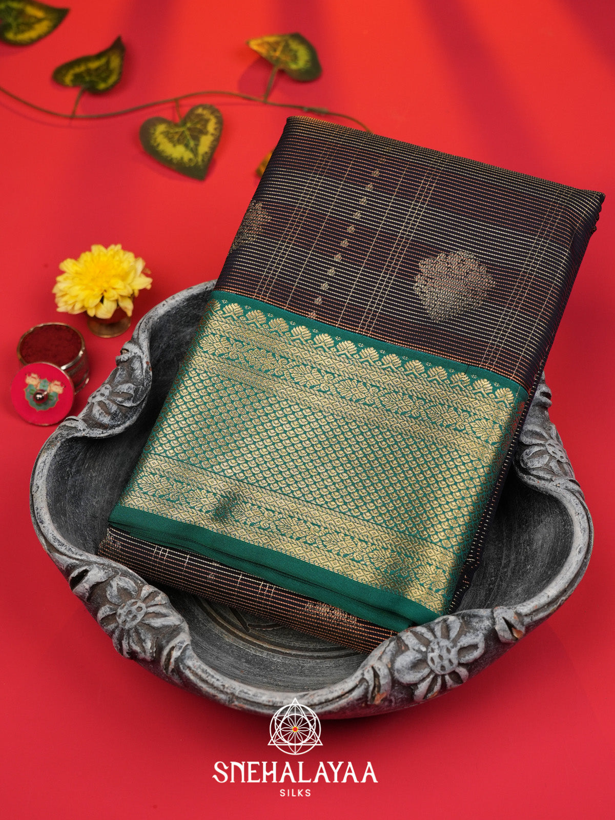 Chocolate Brown Art Silk Saree