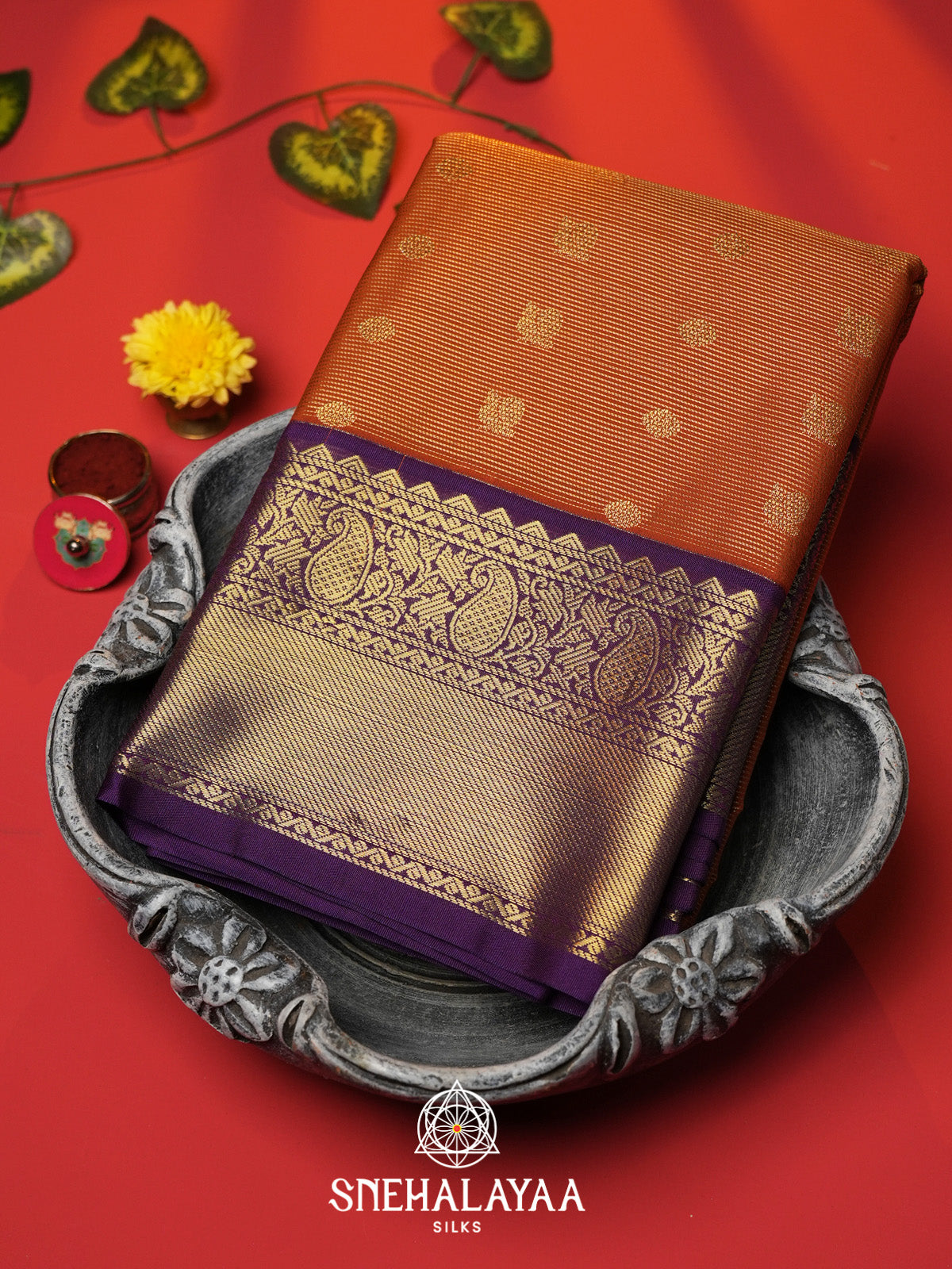 Burnt Orange Art Silk Saree