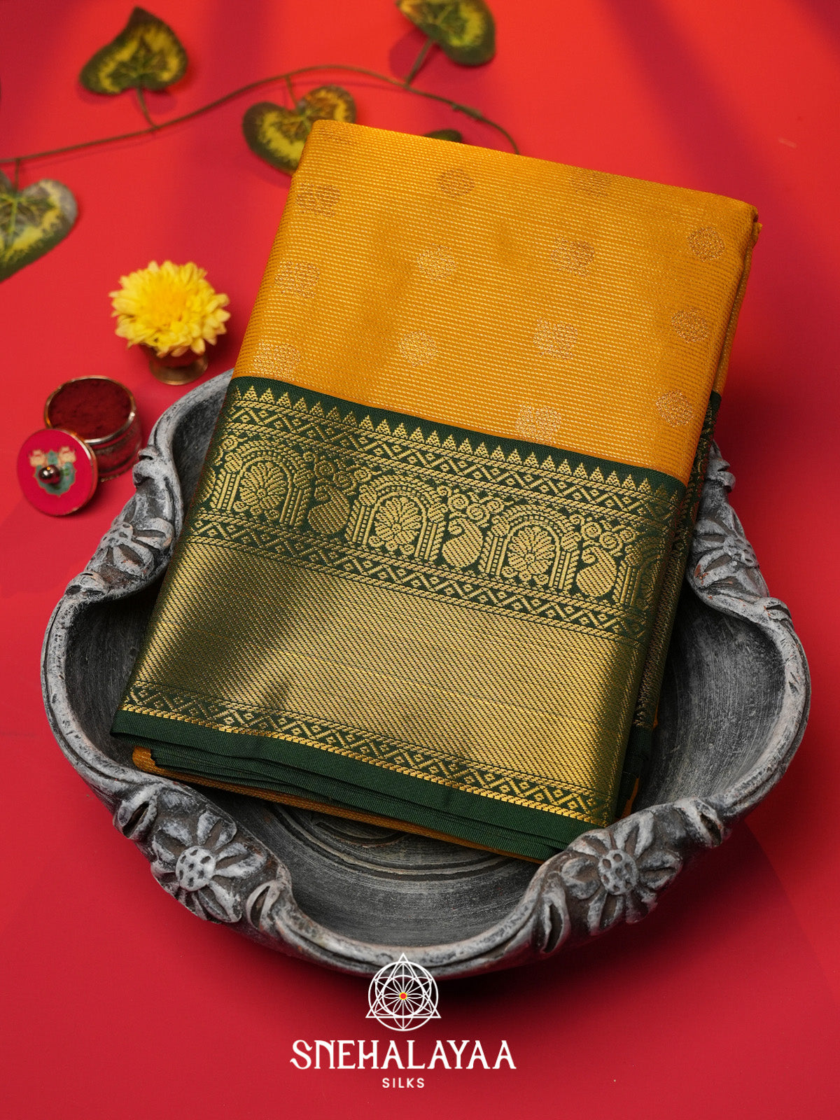 Mango Yellow Art Silk Saree