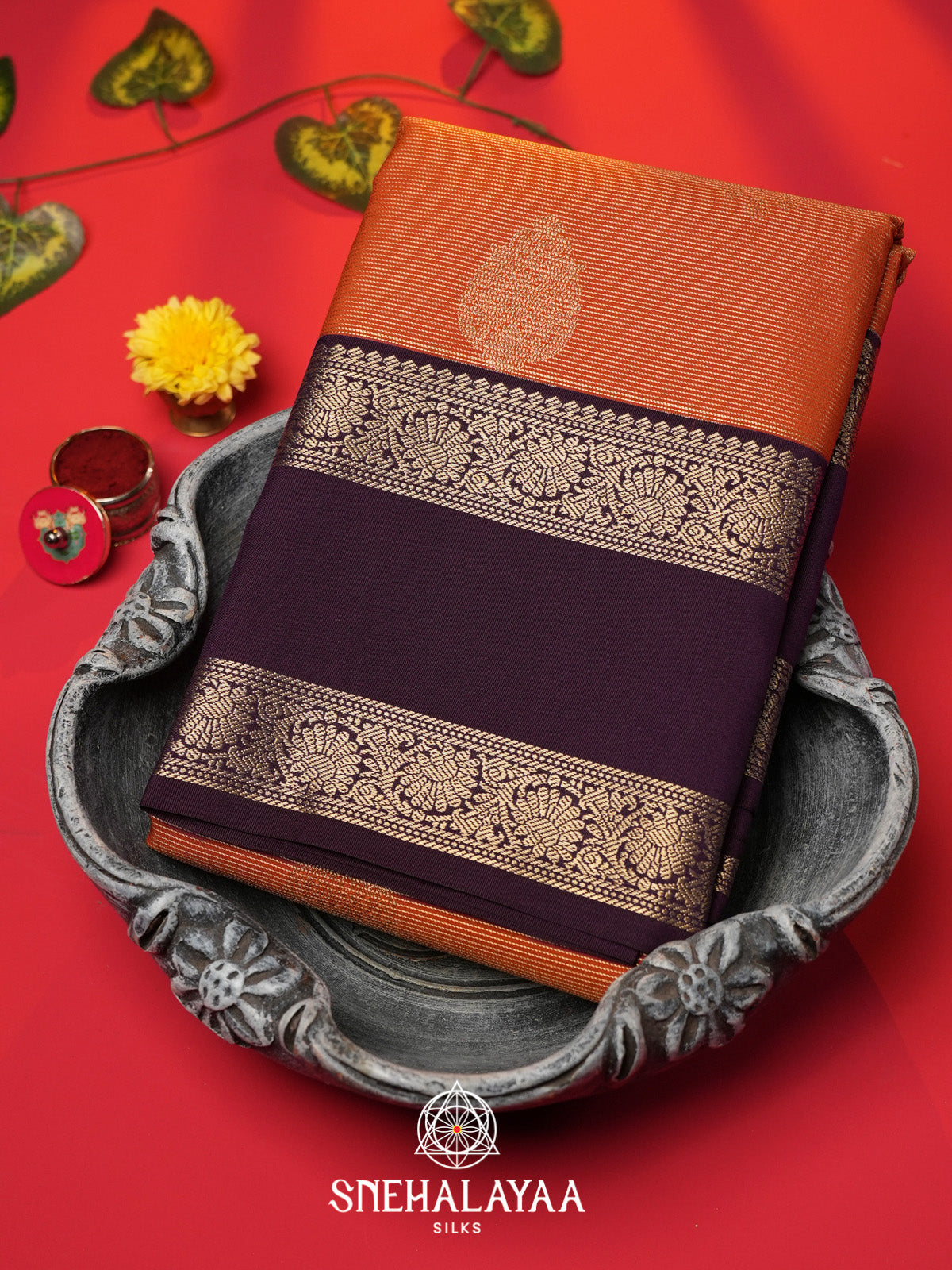 Burnt Orange Art Silk Saree