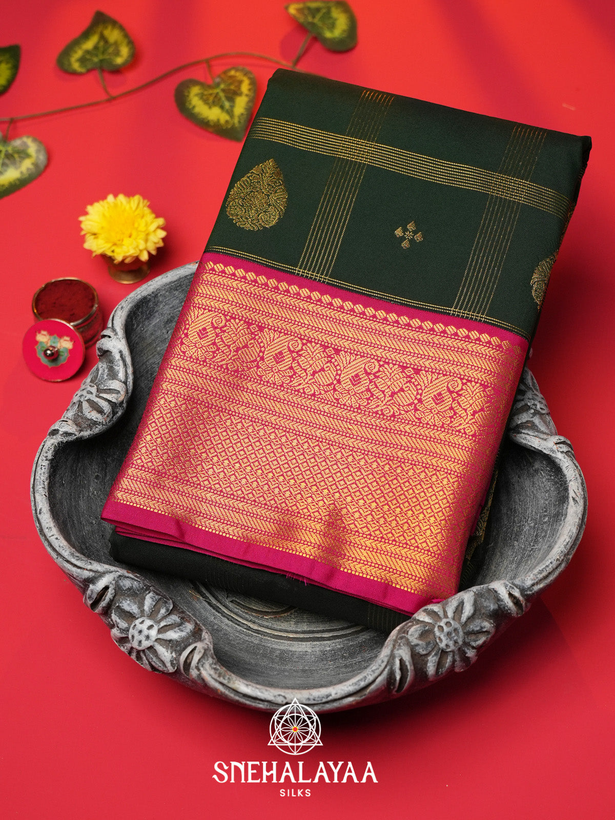 Forest Green Art Silk Saree