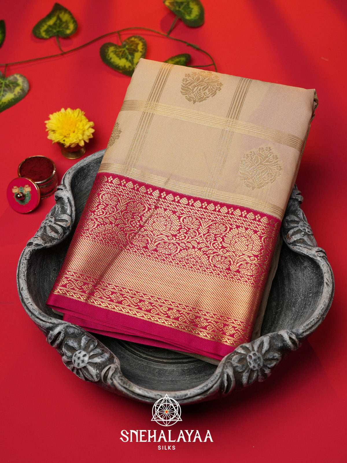 Cream Art Silk Saree