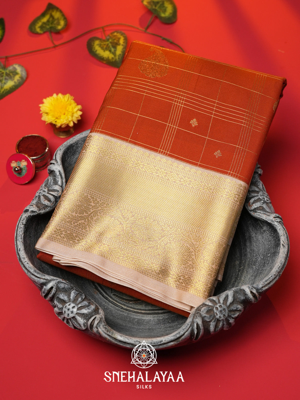Orange Art Silk Saree