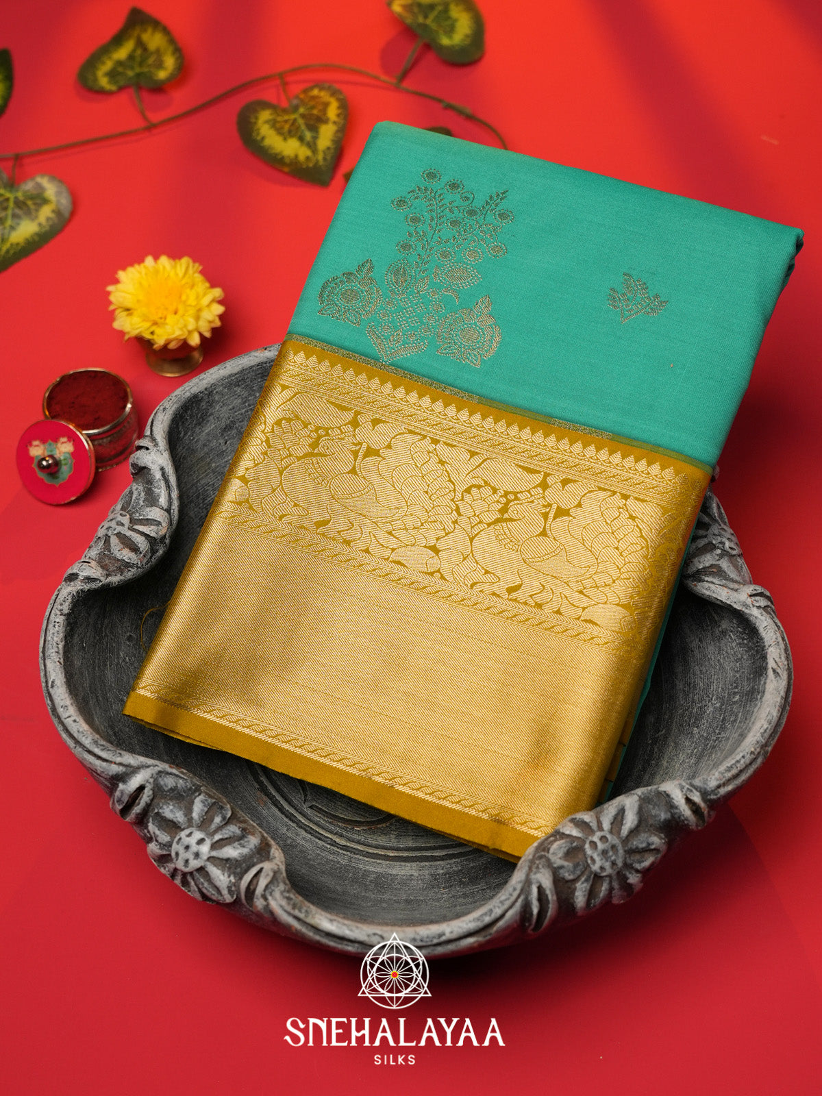 Teal Green Art Silk Saree