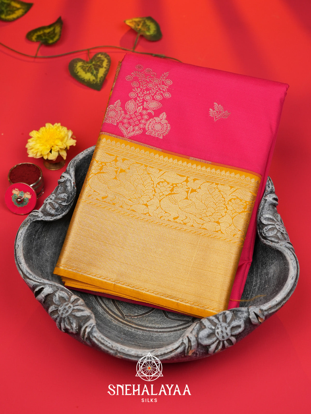 Fuchsia Pink Art Silk Saree
