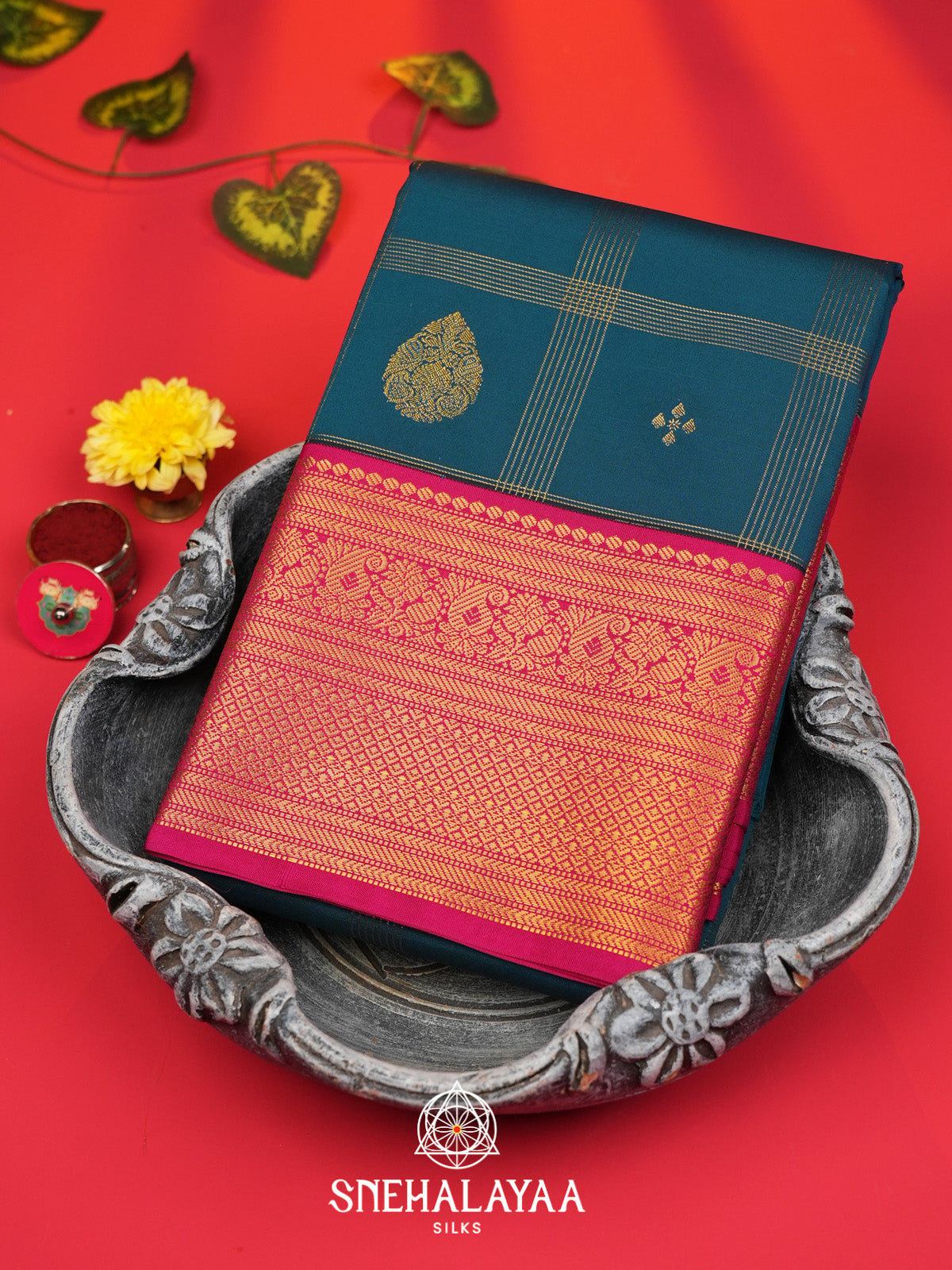 Peacock Blue Art Silk Saree