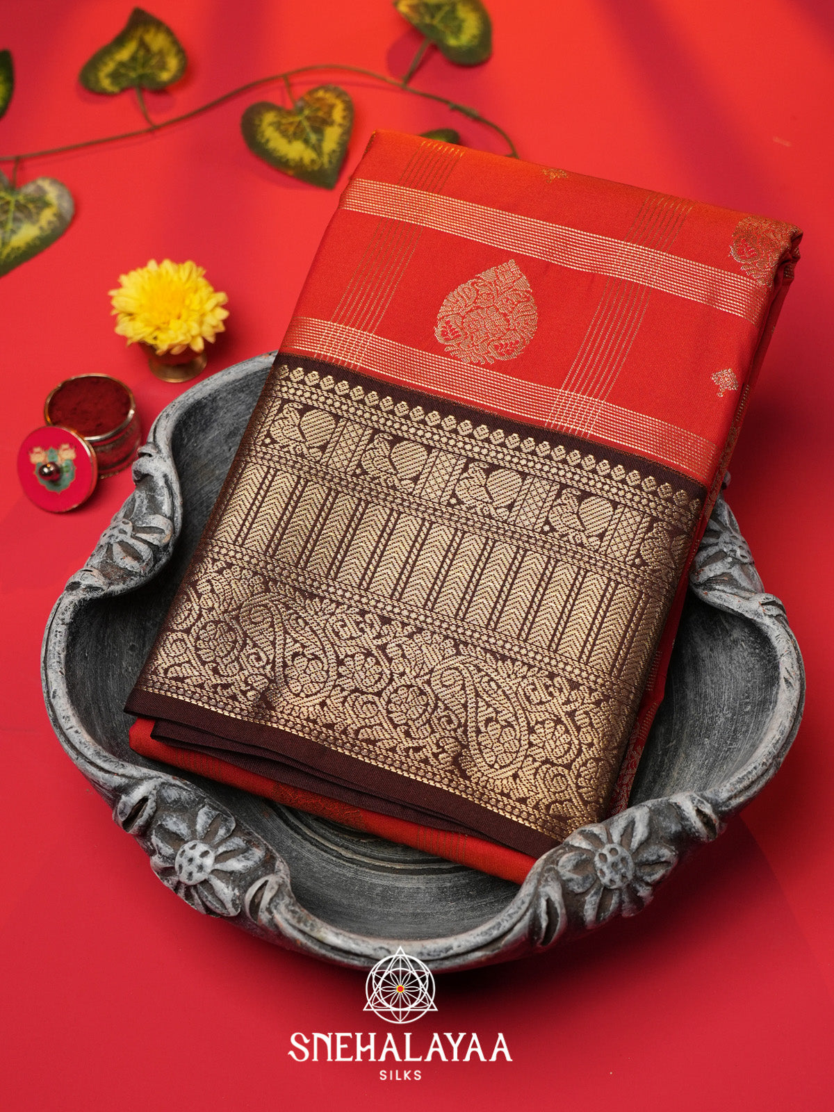 Rust Orange Art Silk Saree