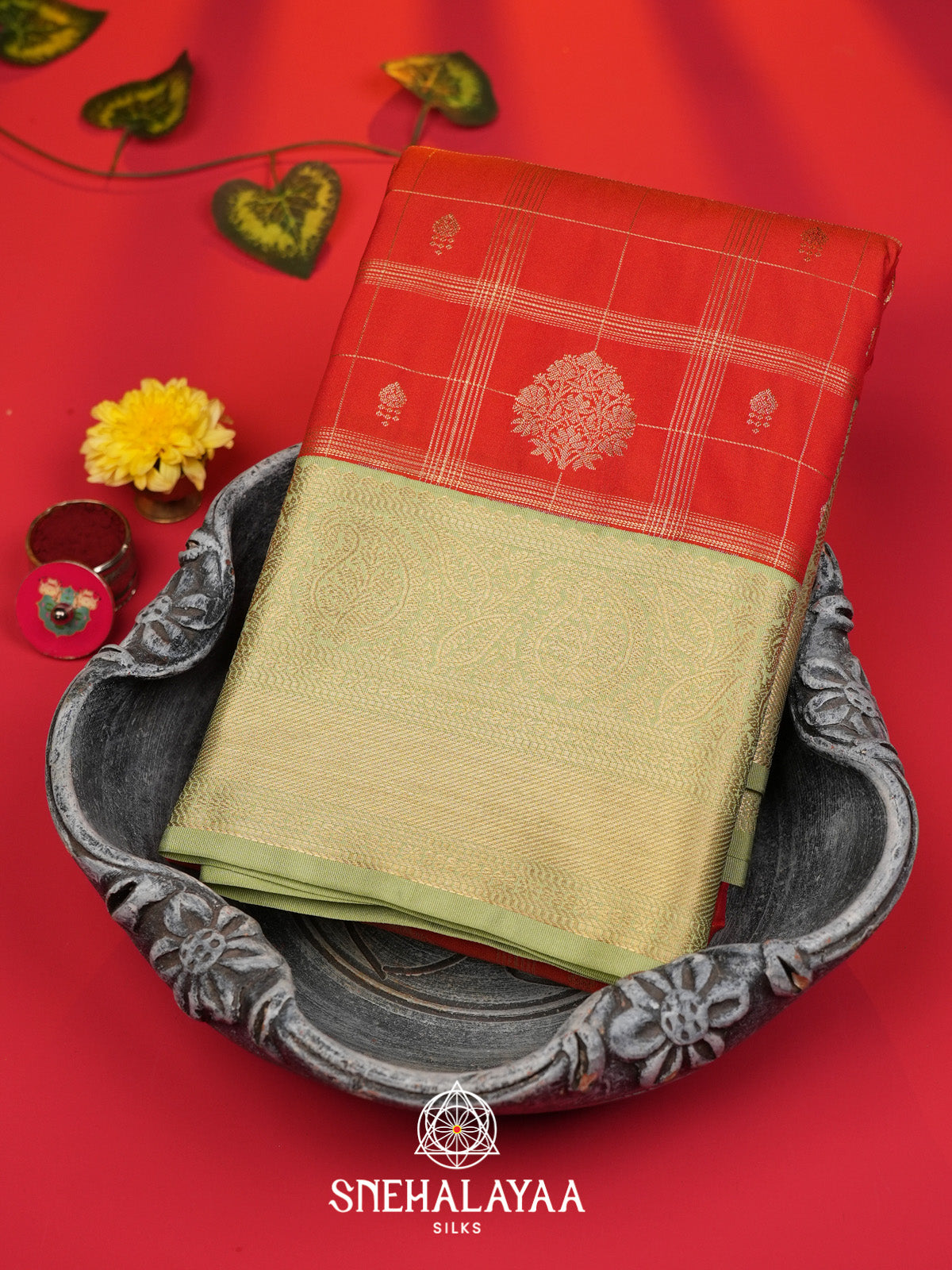 Rust Orange Art Silk Saree