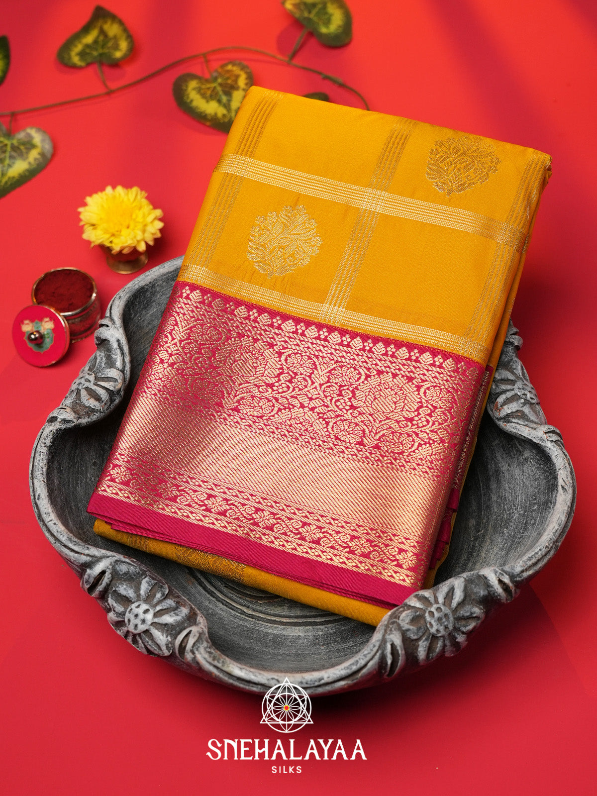 Mango Yellow Art Silk Saree