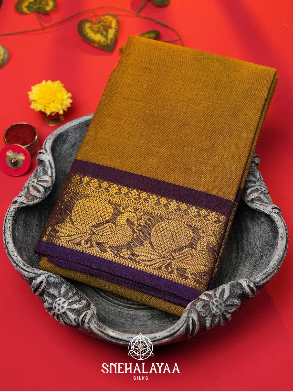 Mustard Yellow Chettinad Cotton Saree