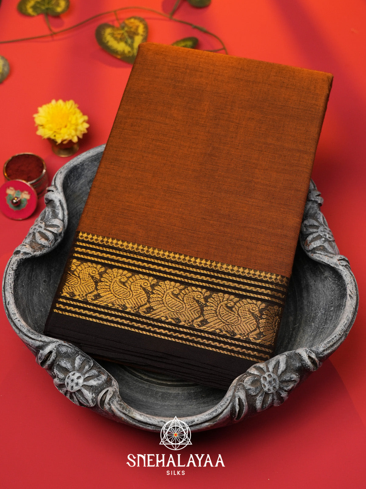Burnt Orange Chettinad Cotton Saree