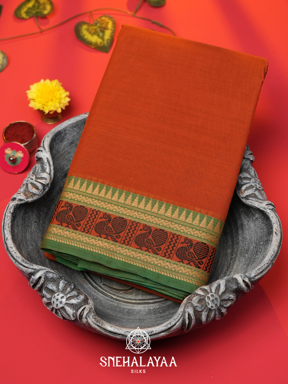 Rust Orange Chettinad Cotton Saree