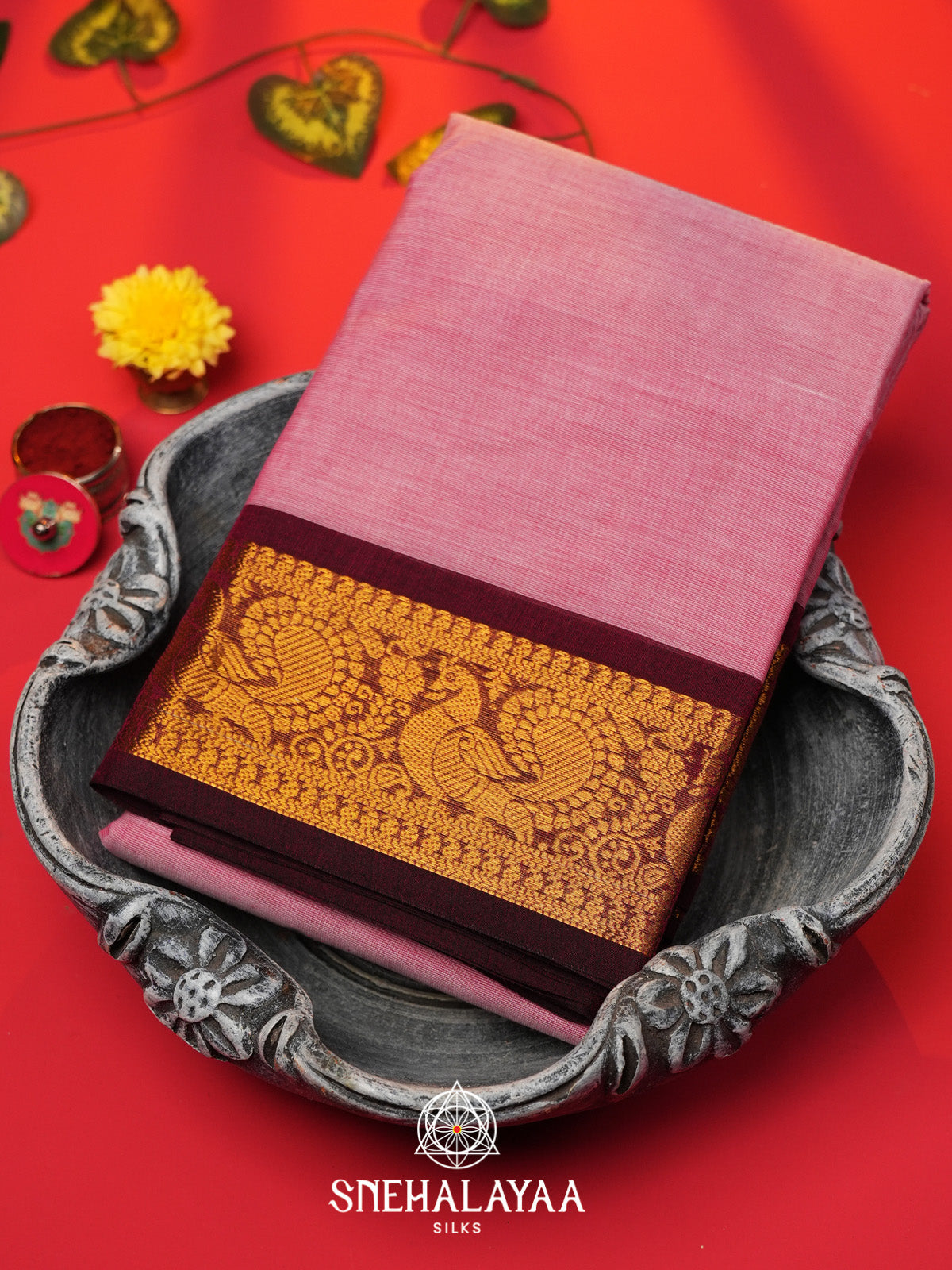 Pink Chettinad Cotton Saree