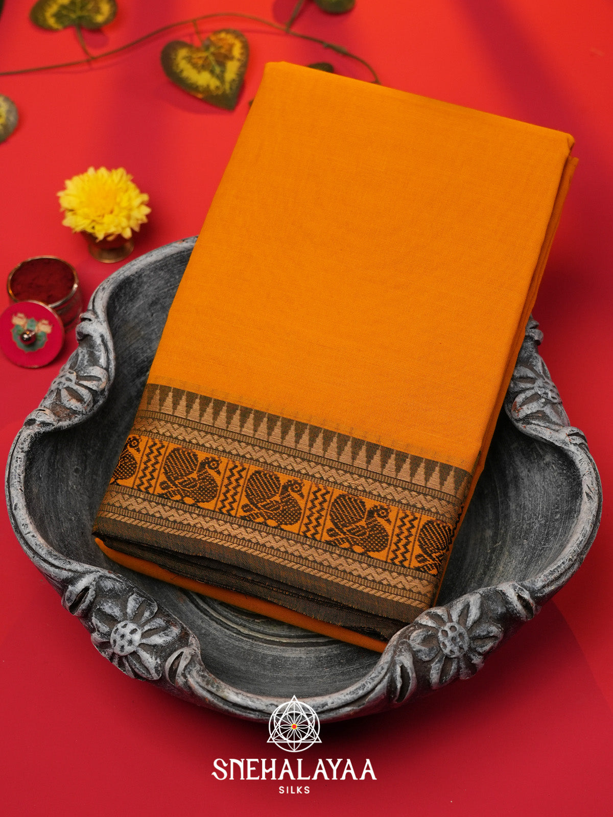 Mango Yellow Chettinad Cotton Saree