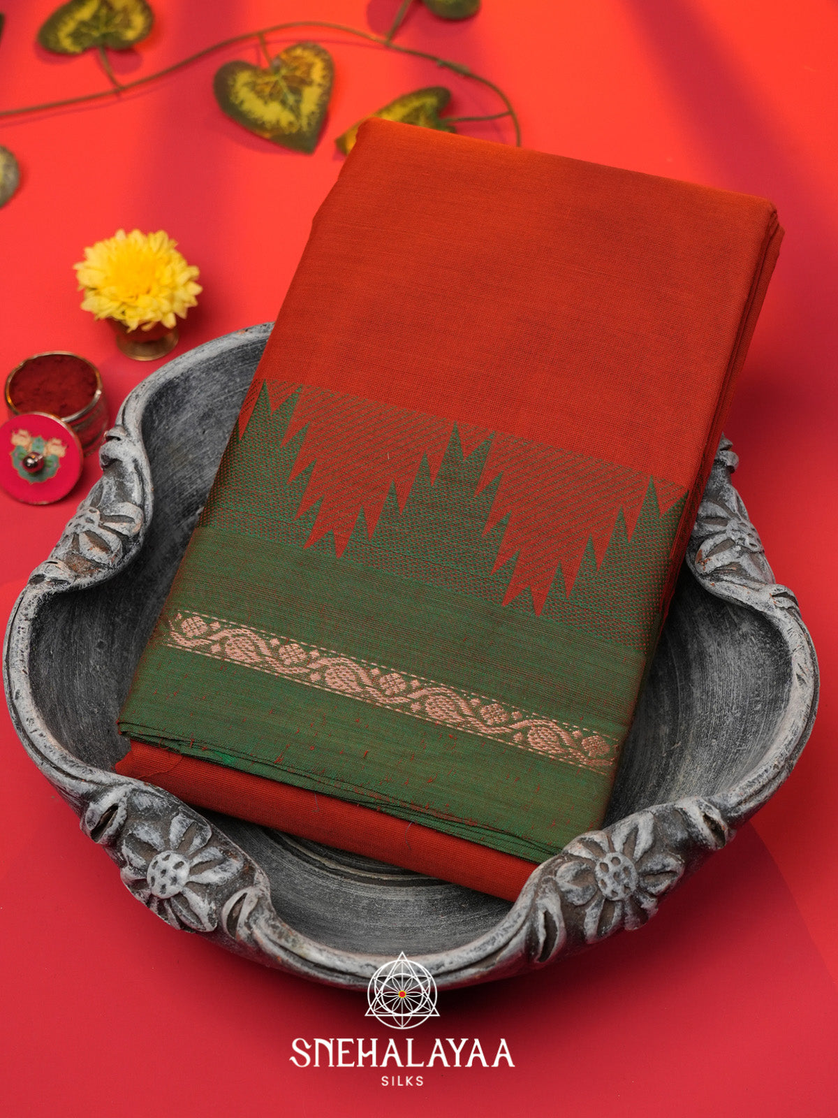 Coral Orange Chettinad Cotton Saree