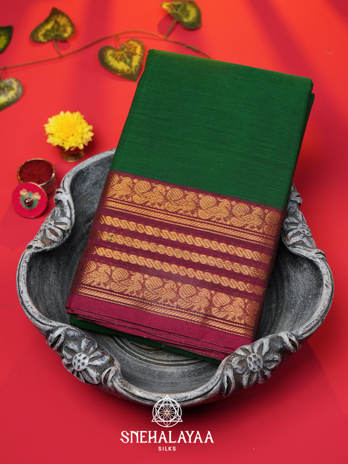 Forest Green Handloom Cotton Saree