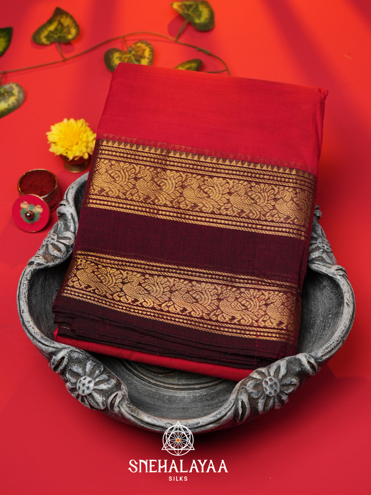 Ruby Red Handloom Cotton Saree