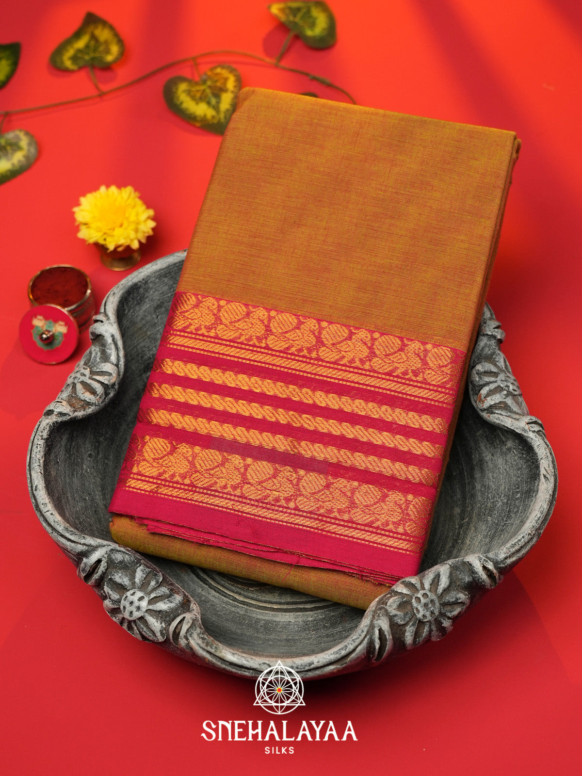 Orange Handloom Cotton Saree