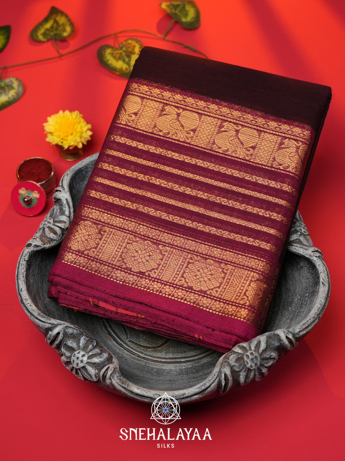 Coffee Brown Handloom Cotton Saree