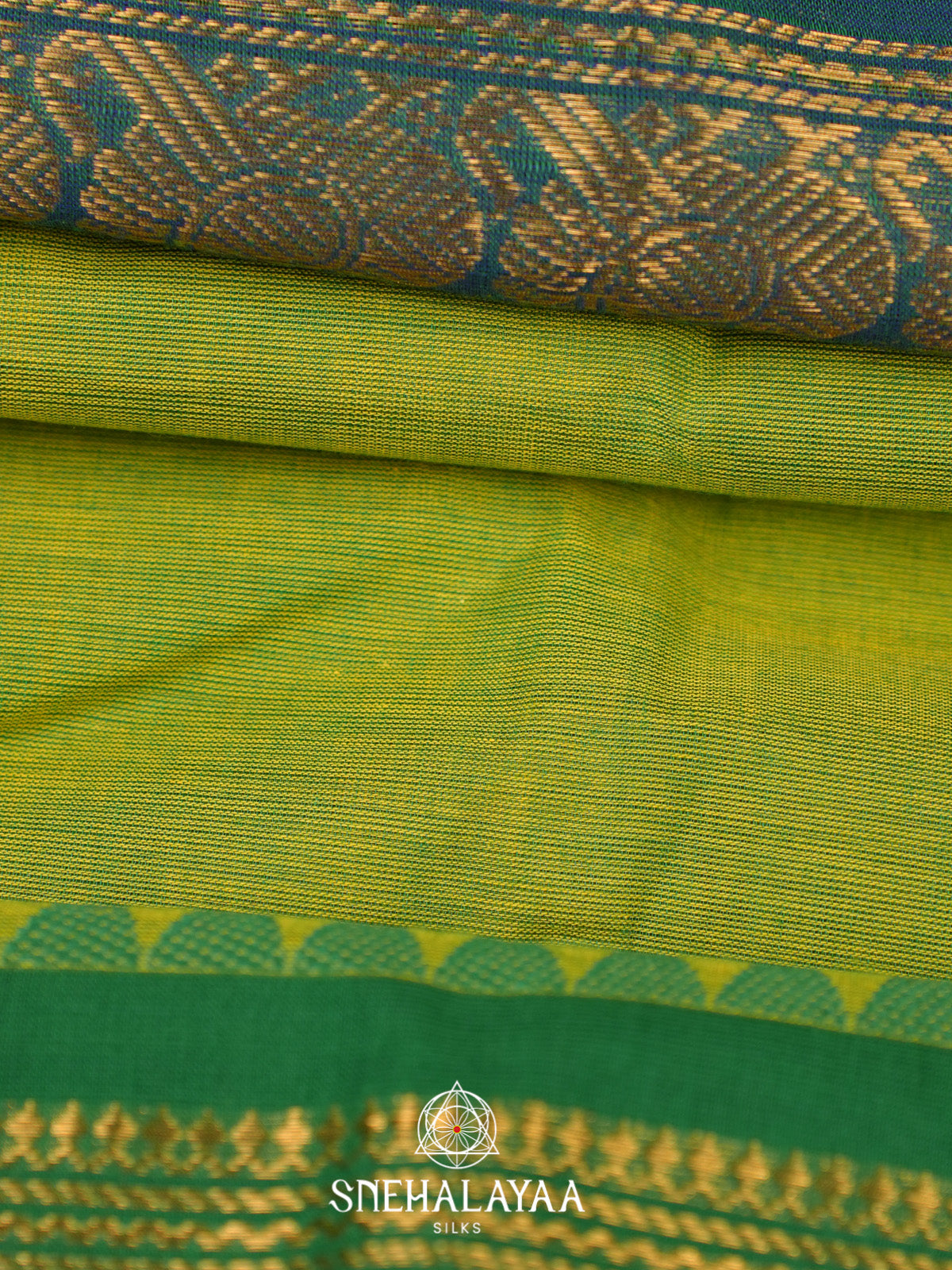 Chartreuse Green Handloom Cotton Saree