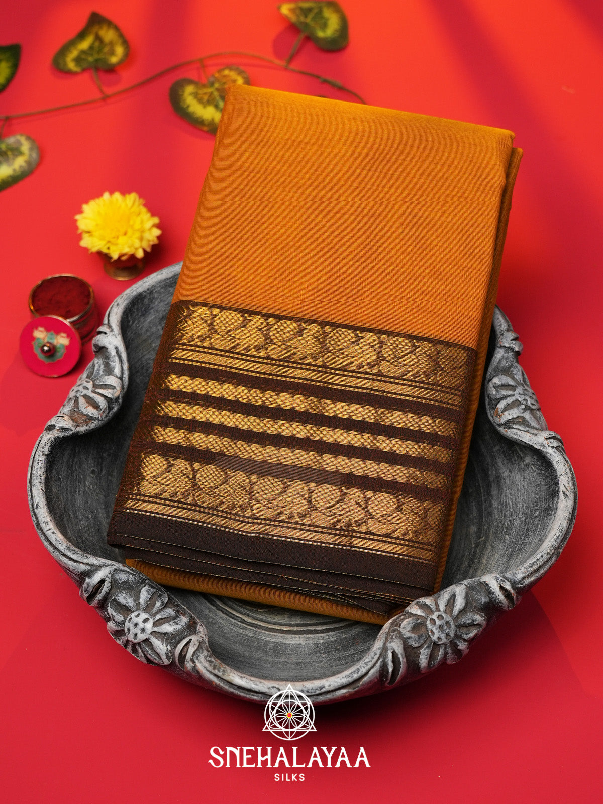 Orange Handloom Cotton Saree