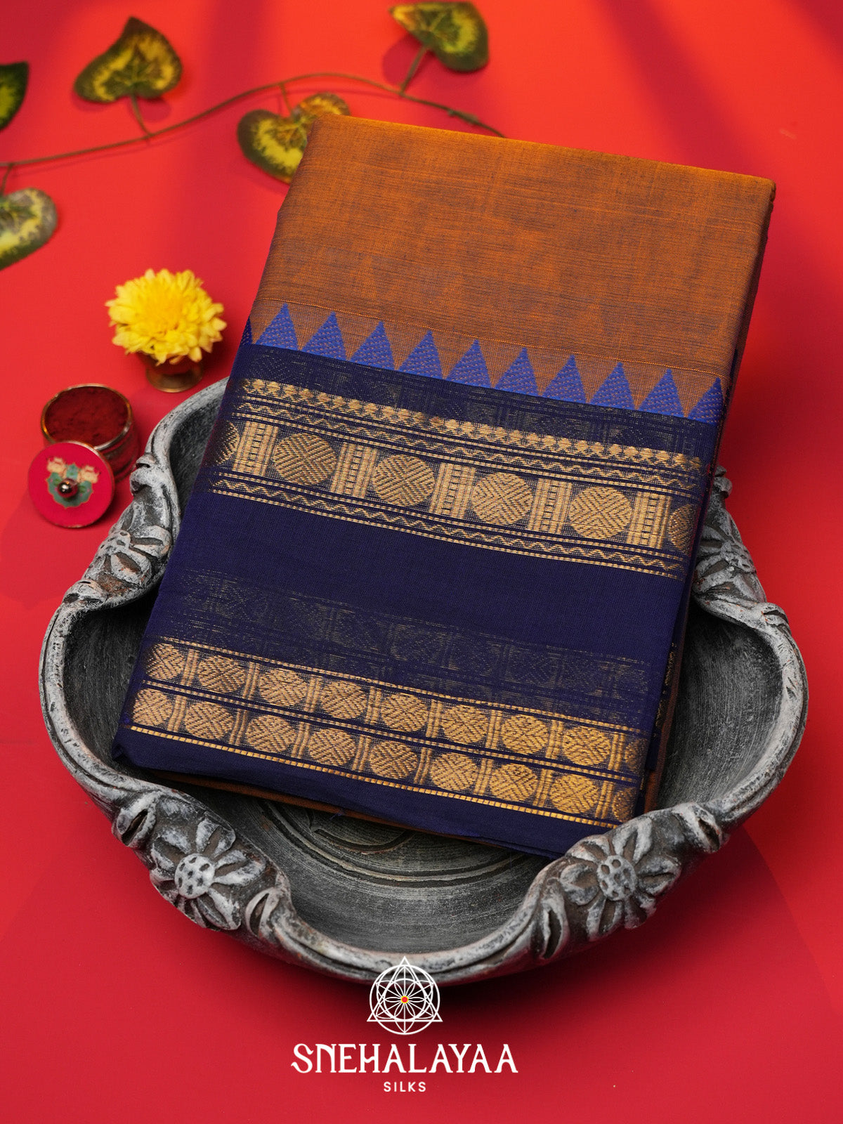 Brunt Orange Handloom Cotton Saree