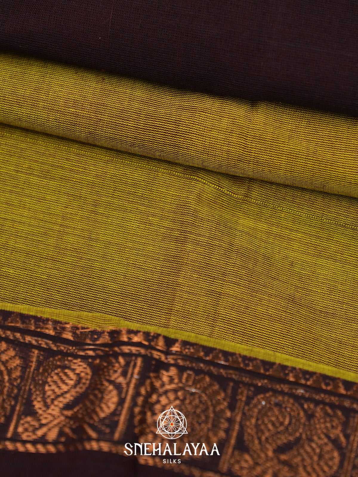 Olive Yellow Handloom Cotton Saree