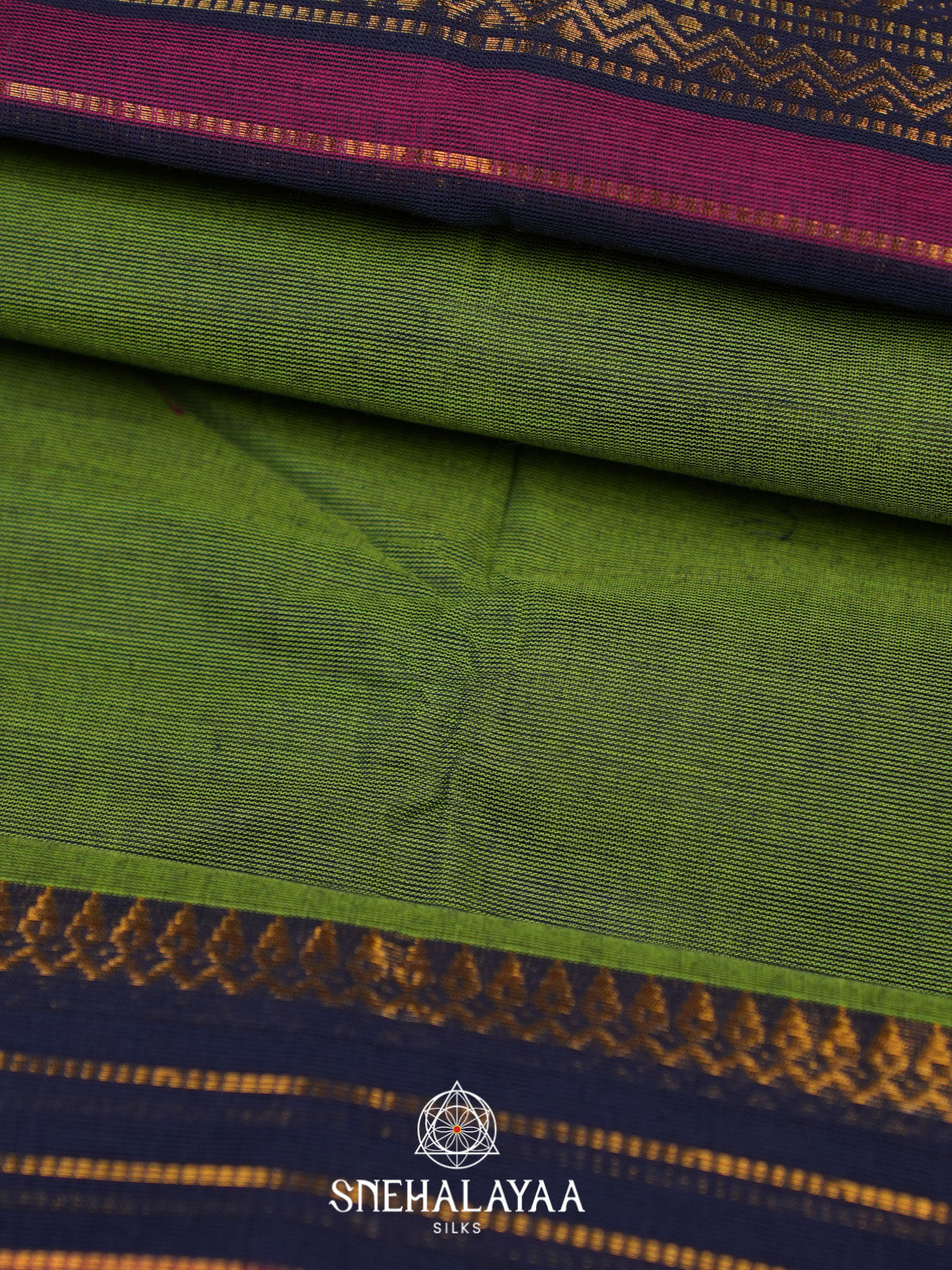 Parrot Green Handloom Cotton Saree