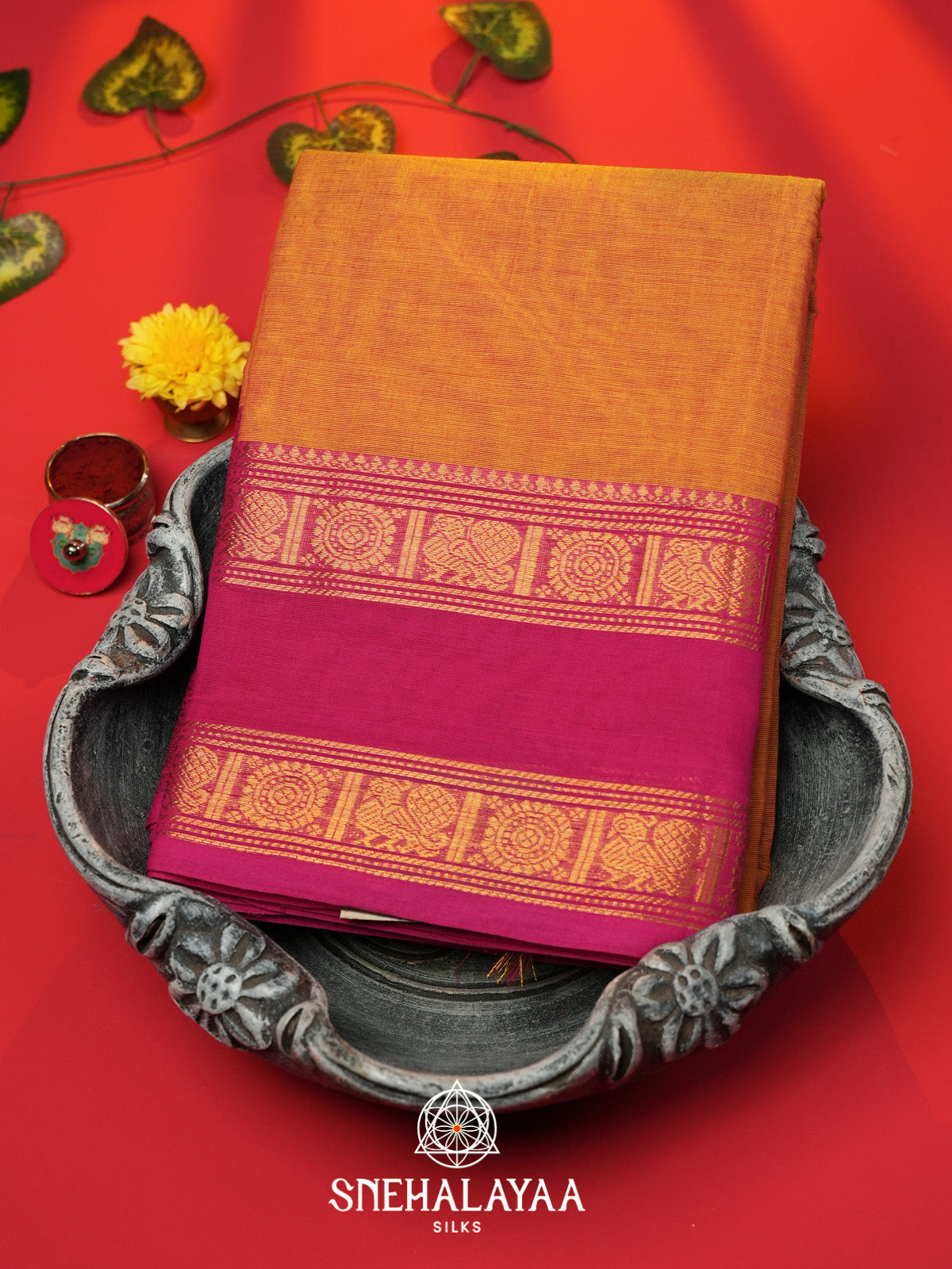 Orange Handloom Cotton Saree