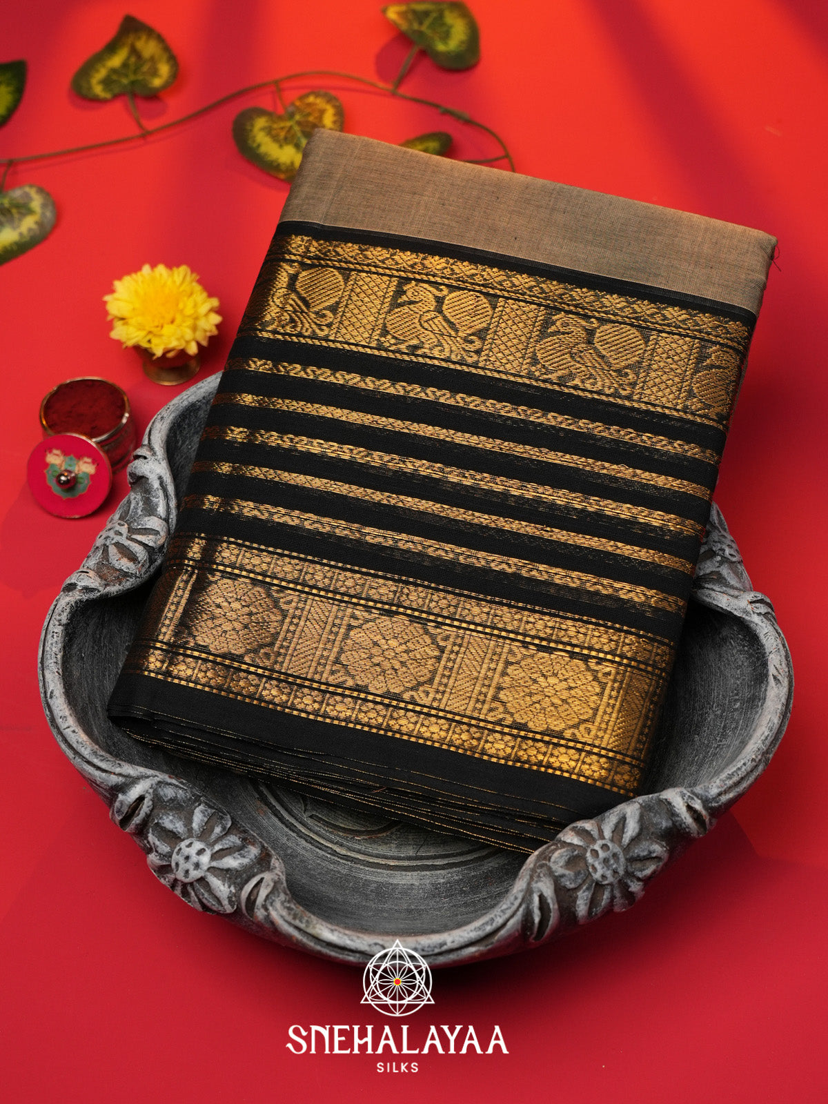 Khaki Brown Handloom Cotton Saree