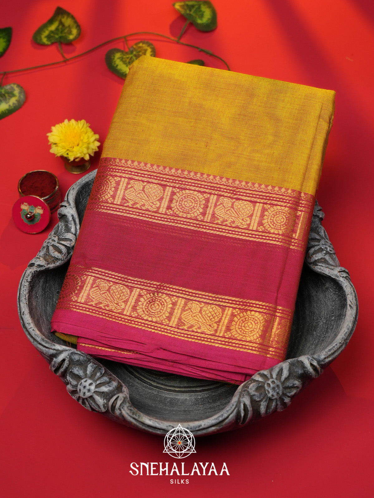 Mango Yellow Handloom Cotton Saree