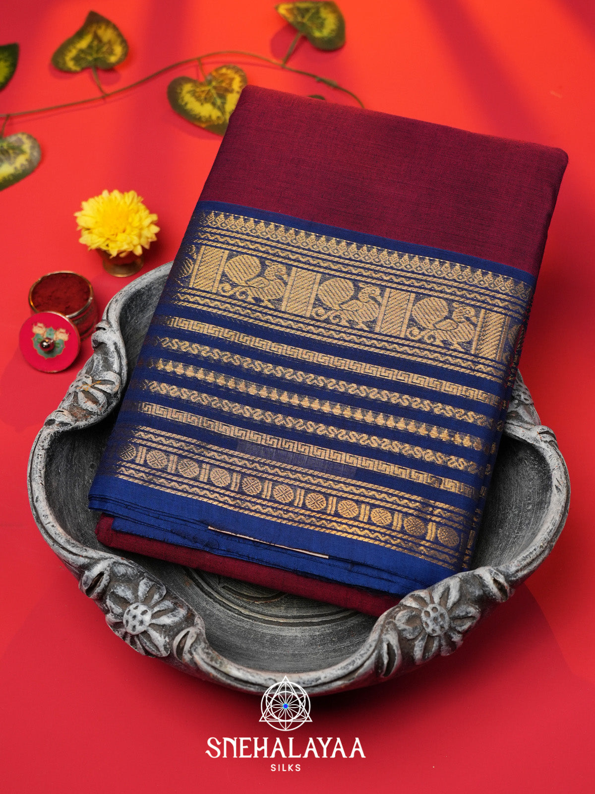 Maroon Handloom Cotton Saree