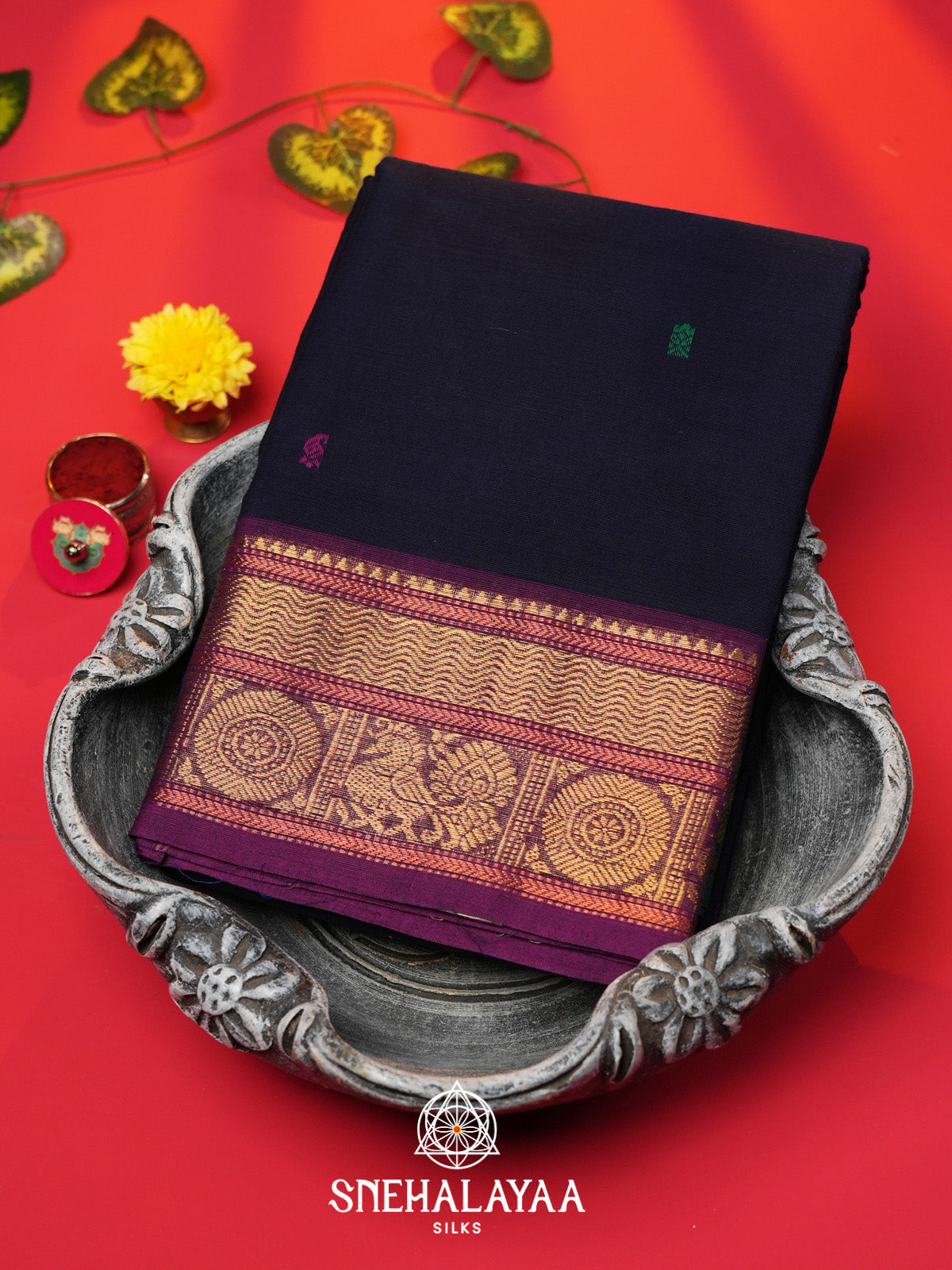 Midnight Blue Handloom Cotton Saree