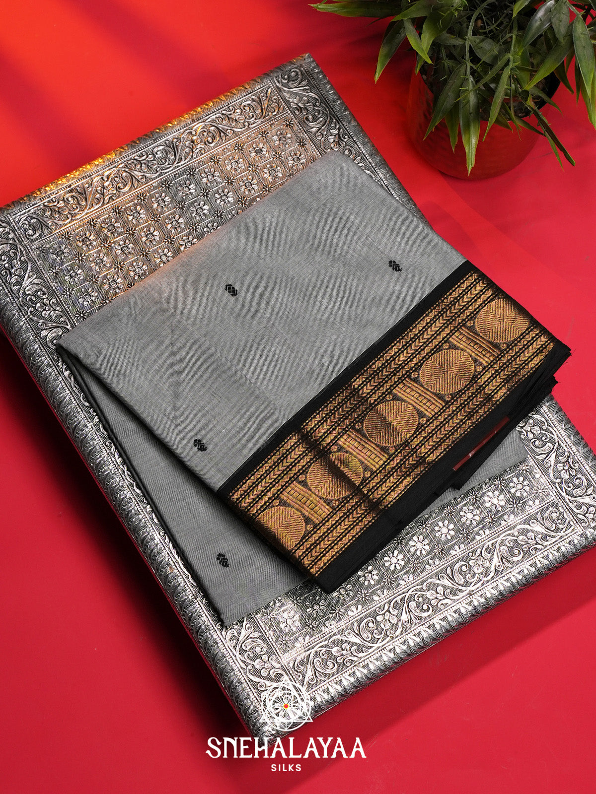 Grey Handloom Cotton Saree