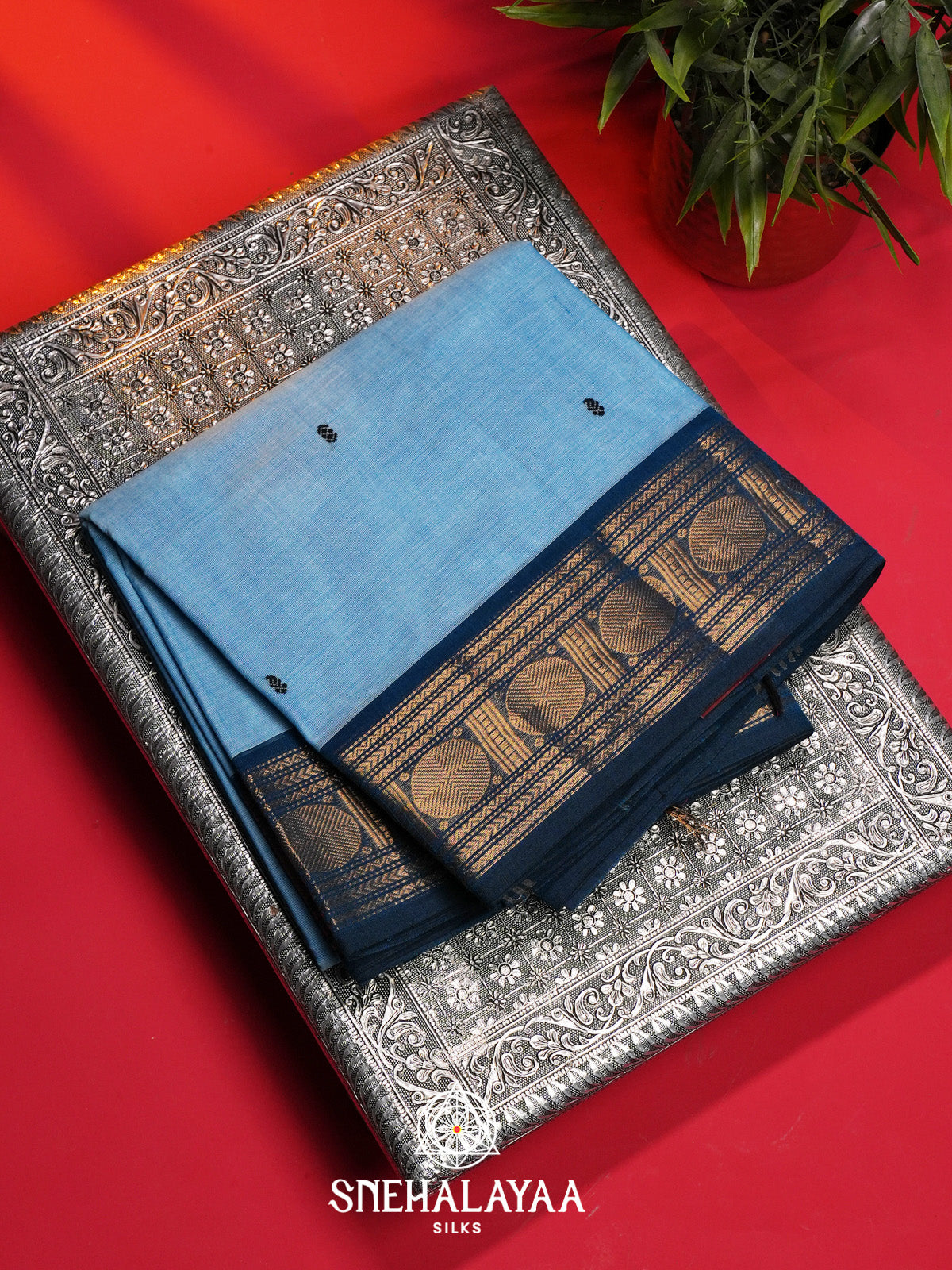 Aqua Blue Handloom Cotton Saree