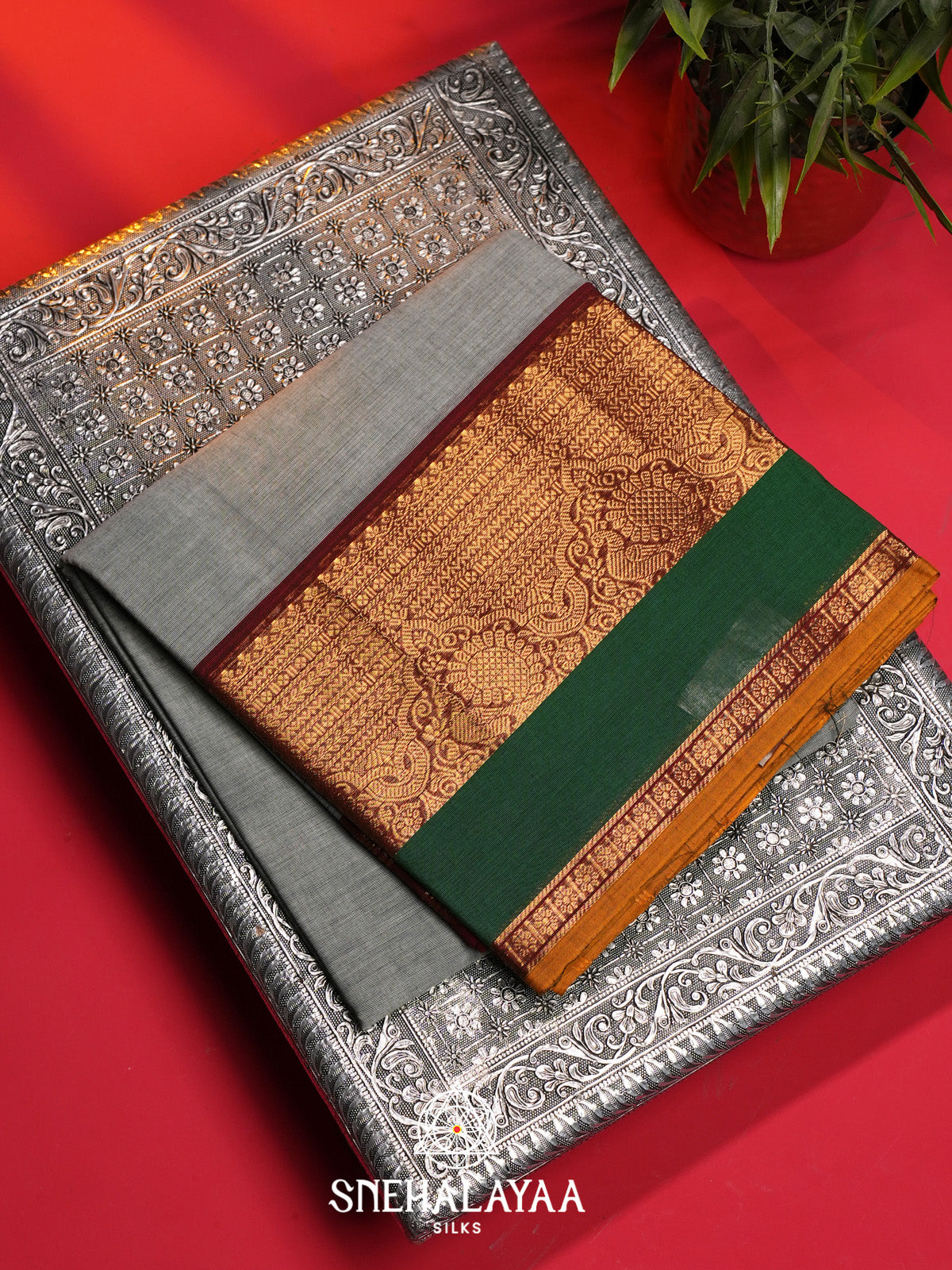 Grey Handloom Cotton Saree