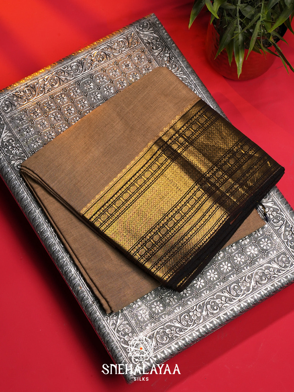 Brown Handloom Cotton Saree