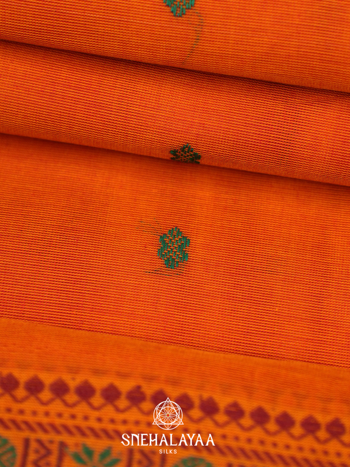 Rust Orange Handloom Cotton Saree